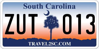 SC license plate ZUT013