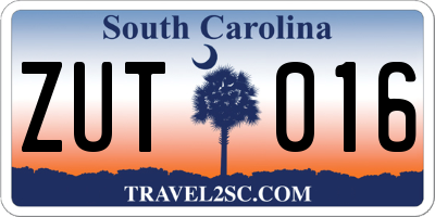 SC license plate ZUT016