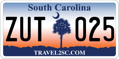 SC license plate ZUT025