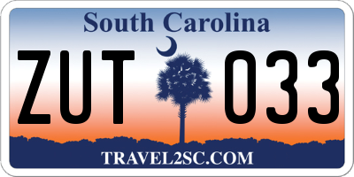 SC license plate ZUT033