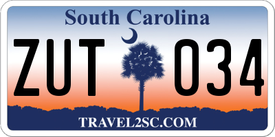 SC license plate ZUT034