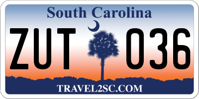 SC license plate ZUT036