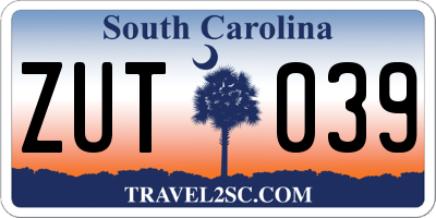 SC license plate ZUT039