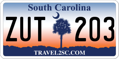 SC license plate ZUT203