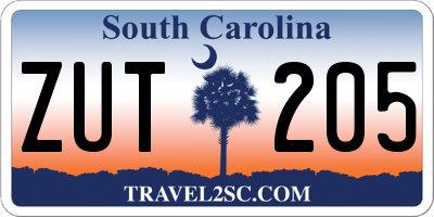 SC license plate ZUT205