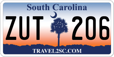SC license plate ZUT206
