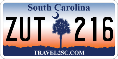 SC license plate ZUT216