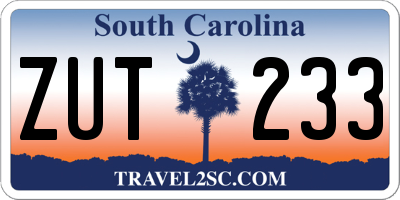 SC license plate ZUT233