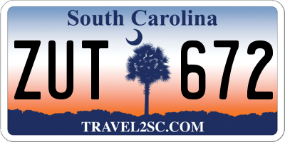 SC license plate ZUT672