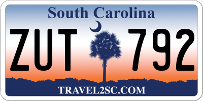 SC license plate ZUT792