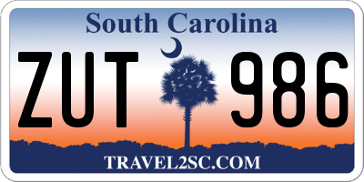 SC license plate ZUT986