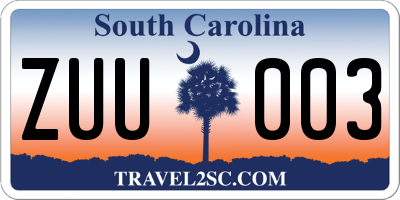 SC license plate ZUU003