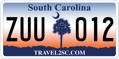 SC license plate ZUU012