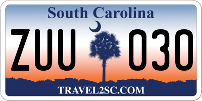 SC license plate ZUU030