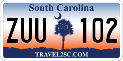 SC license plate ZUU102