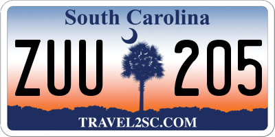 SC license plate ZUU205