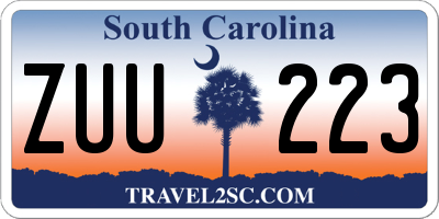SC license plate ZUU223