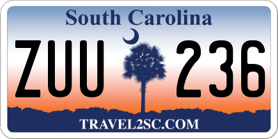 SC license plate ZUU236