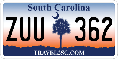 SC license plate ZUU362