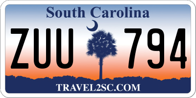 SC license plate ZUU794