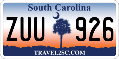 SC license plate ZUU926