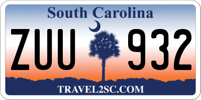 SC license plate ZUU932