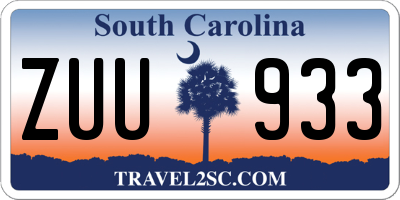 SC license plate ZUU933