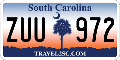 SC license plate ZUU972
