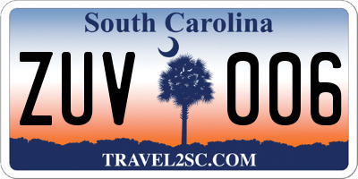 SC license plate ZUV006