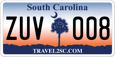 SC license plate ZUV008