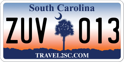 SC license plate ZUV013