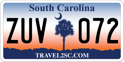 SC license plate ZUV072