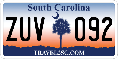 SC license plate ZUV092
