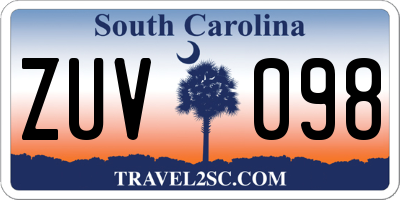 SC license plate ZUV098