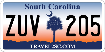 SC license plate ZUV205