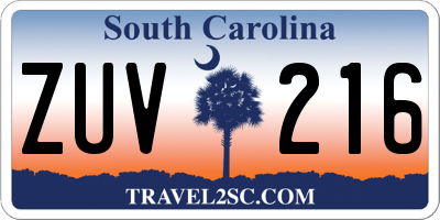 SC license plate ZUV216