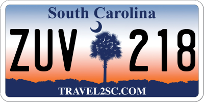 SC license plate ZUV218