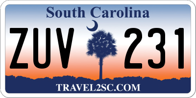SC license plate ZUV231