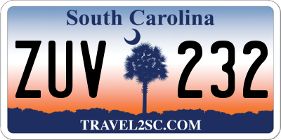 SC license plate ZUV232