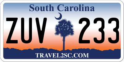 SC license plate ZUV233