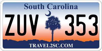 SC license plate ZUV353
