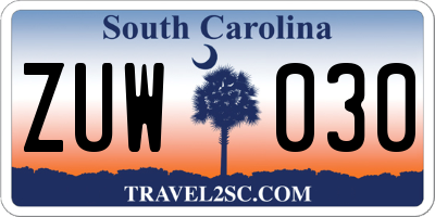SC license plate ZUW030