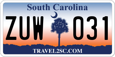 SC license plate ZUW031