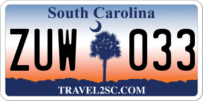 SC license plate ZUW033