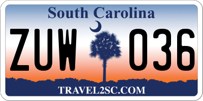 SC license plate ZUW036