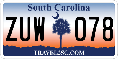 SC license plate ZUW078