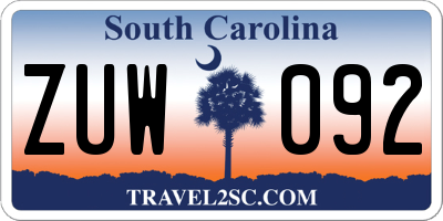 SC license plate ZUW092