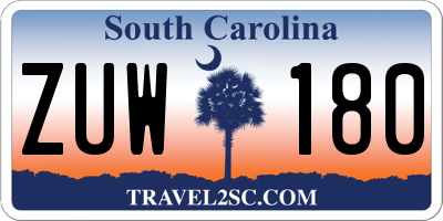 SC license plate ZUW180