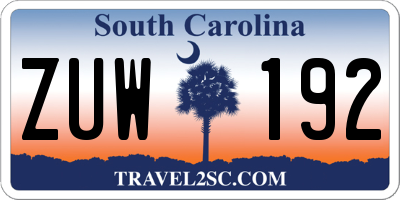 SC license plate ZUW192