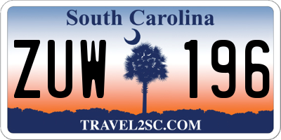 SC license plate ZUW196